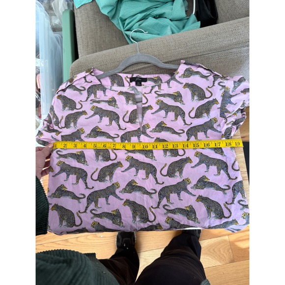 J.Crew Pink Leopard Print Cotton Popover Top Short Puff Sleeve XS - Picture 7 of 7